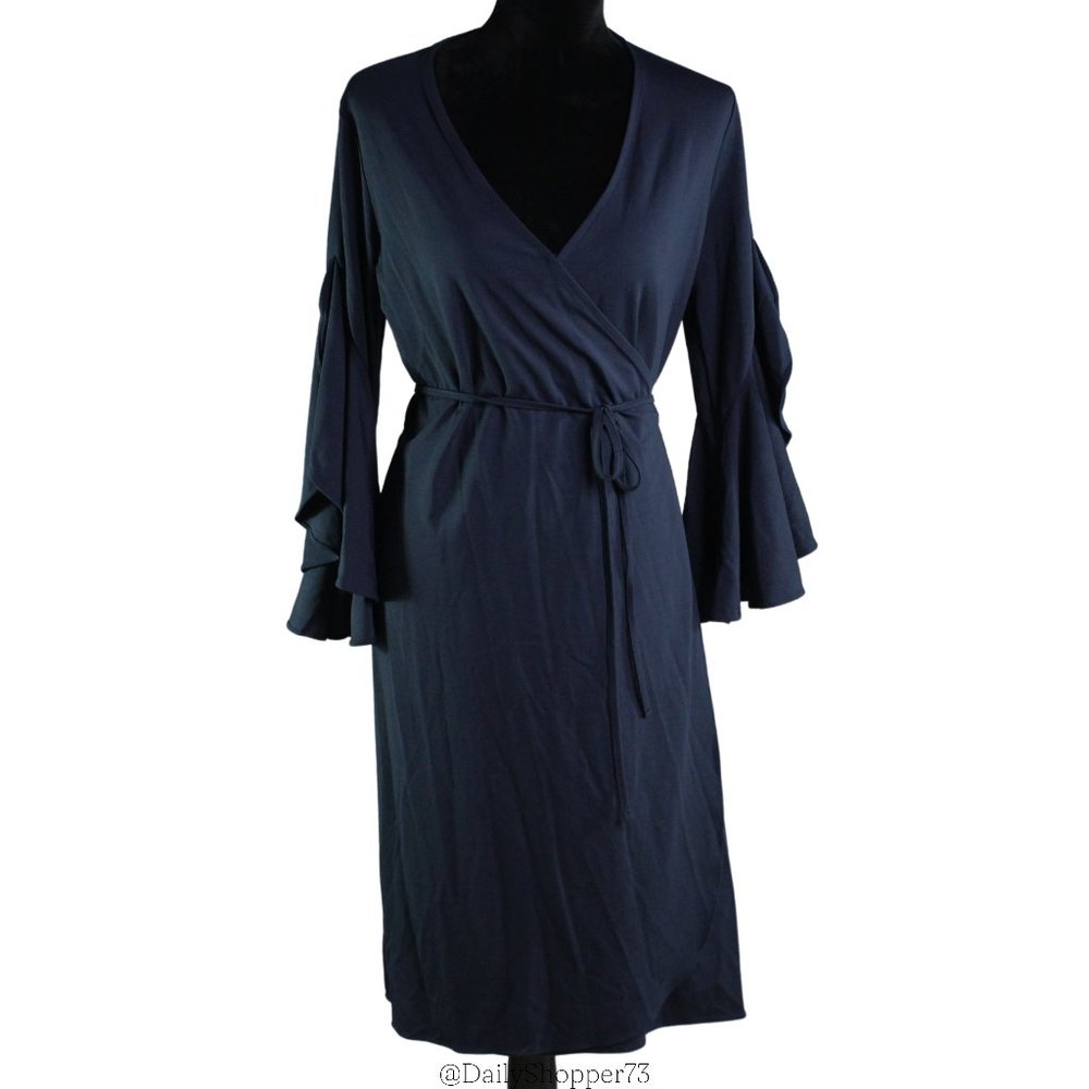 Banana Republic Women's Navy Blue Statement Ruffle Sleeve Wrap Dress